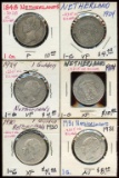Lot of 6 Netherlands Silver 1 Guldens 1848-1931