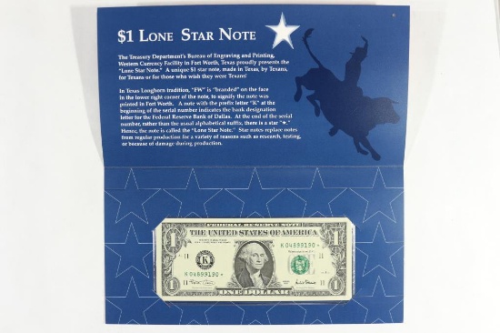 2001 TEXAS $1 LONE STAR NOTE CRISP UNC