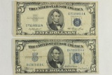 1934 & 1953 $5 SILVER CERTIFICATES BLUE SEALS