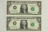 2-2003-A $1 FRN'S LOW CONSECUTIVE SERIAL 'S UNC