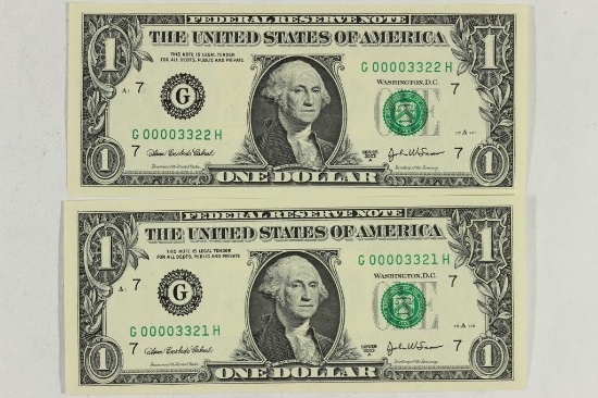 2-2003-A $1 FRN'S LOW CONSECUTIVE SERIAL 'S UNC