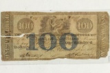 1862-$100 BANK OF LOUISIANA OBSOLETE BANK NOTE