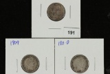 1905,09 & 1911-D BARBER DIMES ALL VERY FINES