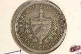 1915 CUBA SILVER 20 CENTAVOS .1447 OZ. ASW