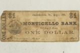 1861 MONTICELLO BANK CHARLOTTESVILLE, VIRGINIA $1