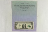 LUCKY 7'S NOTE 1999 $1 FRN WITH SERIAL NUMBER