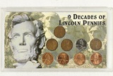 9 DECADES OF LINCOLN PENNIES AS SHOWN
