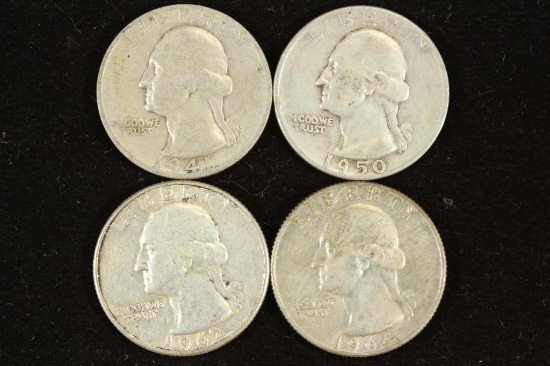 1941-S,50,62 & 64-D WASHINGTON SILVER QUARTERS