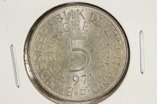 1974-D GERMAN SILVER 5 MARKS UNC