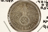 1936-A GERMAN SILVER 5 MARK WITH SWASTIKA