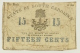 1863 STATE OF SOUTH CAROLINA 15 CENT OBSOLETE BANK