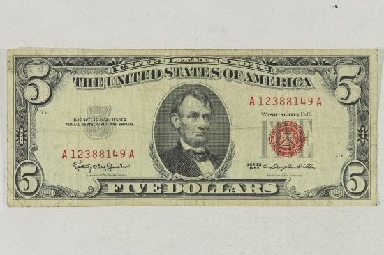 1963 $5 US NOTE RED SEAL