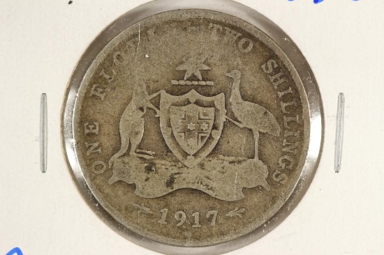 1917 AUSTRALIA SILVER FLORIN .3363 OZ. ASW