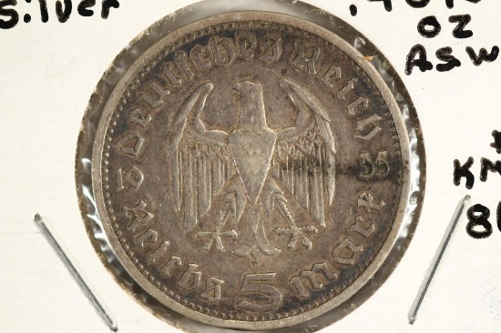 1935-A GERMAN SILVER 5 MARKS