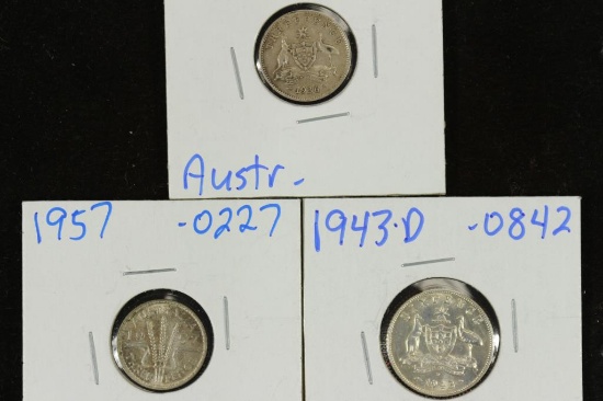 AUSTRALIA 1936 & 1957 SILVER 3 PENCE & 1943-D SILV