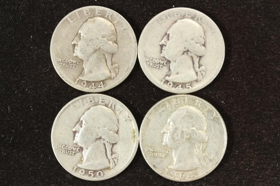 1944-S, 1945, 1950-S & 1964-D WASHINGTON SILVER