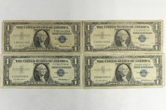 4 ASSORTED 1957 $1 SILVER CERTIFICATES BLUE SEAL