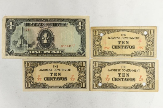 4 PIECES OF WWII JAPANESE INVASION CURRENCY