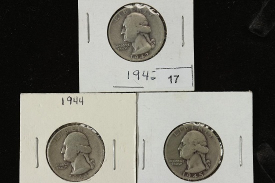 1943,44 & 45 WASHINGTON SILVER QUARTERS