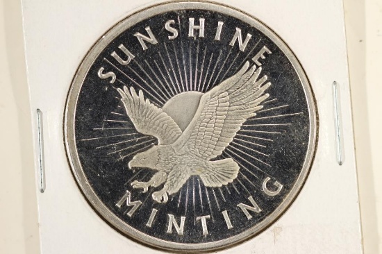 1 TROY OZ .999 FINE SILVER PROOF ROUND SUNSHINE