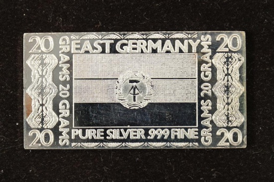 20 GRAM .999 FINE SILVER PROOF BAR EAST GERMANY