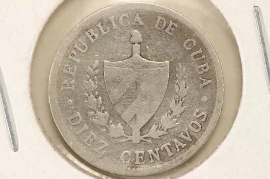 1915 CUBA SILVER 10 CENTAVOS .0723 OZ. ASW
