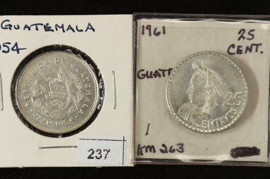 1954 & 1961 GUATEMALA SILVER 25 CENTAVOS