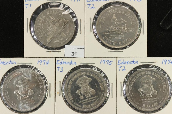 1971,73,74,75 & 76 EDMONTON CANADA TRADE DOLLARS