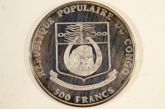 1992 CONGO SILVER 500 FRANCS PROOF WORLD CUP