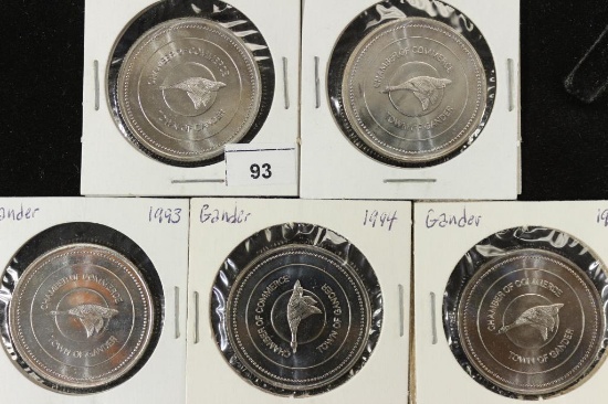 1990,92,93,94 & 96 GANDER CANADA TRADE DOLLARS UNC