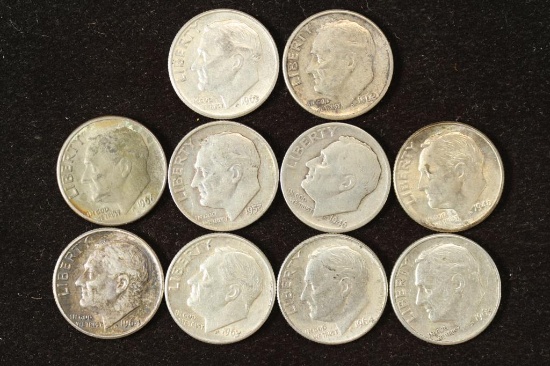 10 ASSORTED SILVER ROOSEVELT DIMES