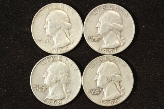 1954,57-D,58-D & 59 WASHINGTON SILVER QUARTERS