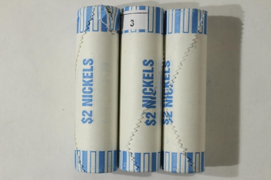 3-$2 ROLLS OF 2010-D JEFFERSON NICKELS CRISP UNC