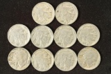 10 ASSORTED FULL DATE 1930'S BUFFALO NICKELS