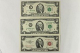 1953-C $2 US RED SEAL NOTE AND 2-1995 $2 FRN'S