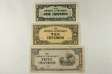 WWII JAPANESE INVASION CURRENCY 1,10 & 50 CENTAVOS