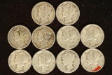 10 ASSORTED MERCURY DIMES 1919, 1939 AND THE REST