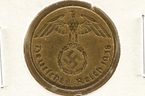 1938-A GERMAN 5 PFENNIGS WITH SWASTIKA