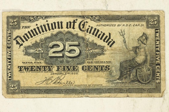 1900 DOMINION OF CANADA 25 CENT FRACTIONAL BILL