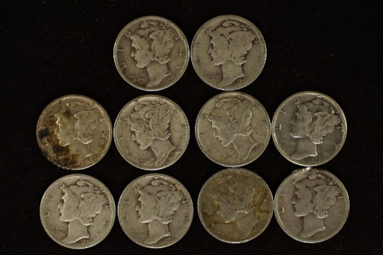 10 ASSORTED 1940'S MERCURY DIMES