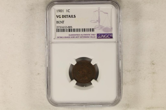 1901 INDIAN HEAD CENT NGC VERY GOOD DETAILS BENT