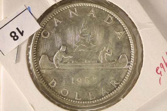 1965 POINTED 5 CANADA SILVER DOLLAR BRILLIANT UNC