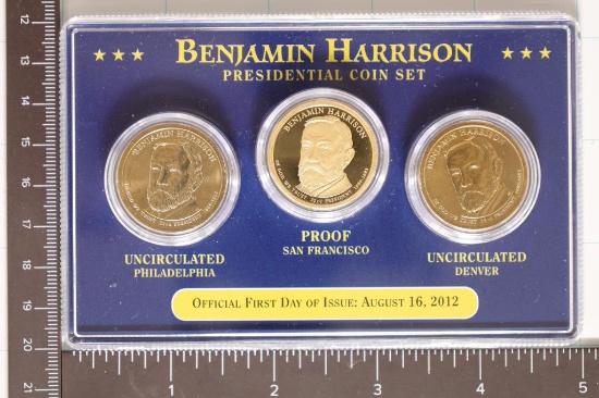 2012 THREE COIN P/D/S BENJAMIN HARRISON 1ST DAY OF