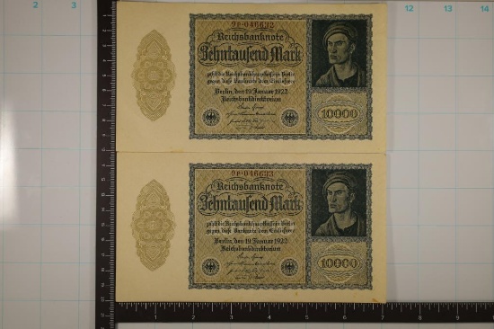 2-1922 GERMAN 10,000 MARK BILLS AU-CRISP UNC