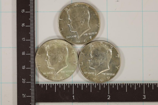 1967, 1968-D & 1969-D 40% SILVER JOHN F. KENNEDY'S