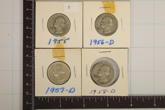 1955, 56-D, 57-D&1958-D WASHINGTON SILVER