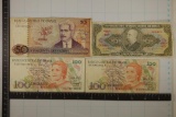 4 BANK OF BRAZIL BILLS: 1962-FIVE CRUZEIROS, 1986-