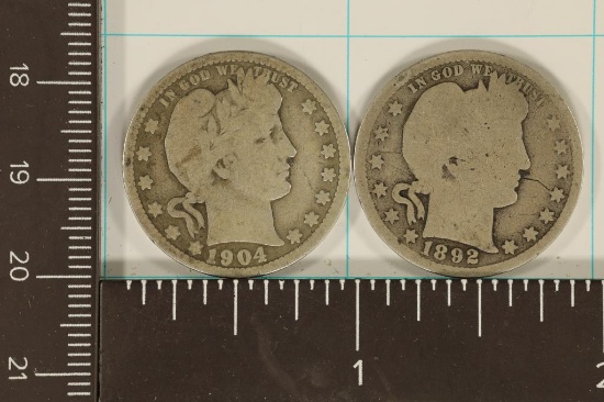 1892 & 1904 VERY GOOD SILVER BARBER QUARTERS