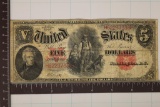 1907 US $5 LARGE SIZE BILL RED SEAL WOOD CHOPPER