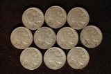 10 ASSORTED 1930'S FULL DATE BUFFALO NICKELS